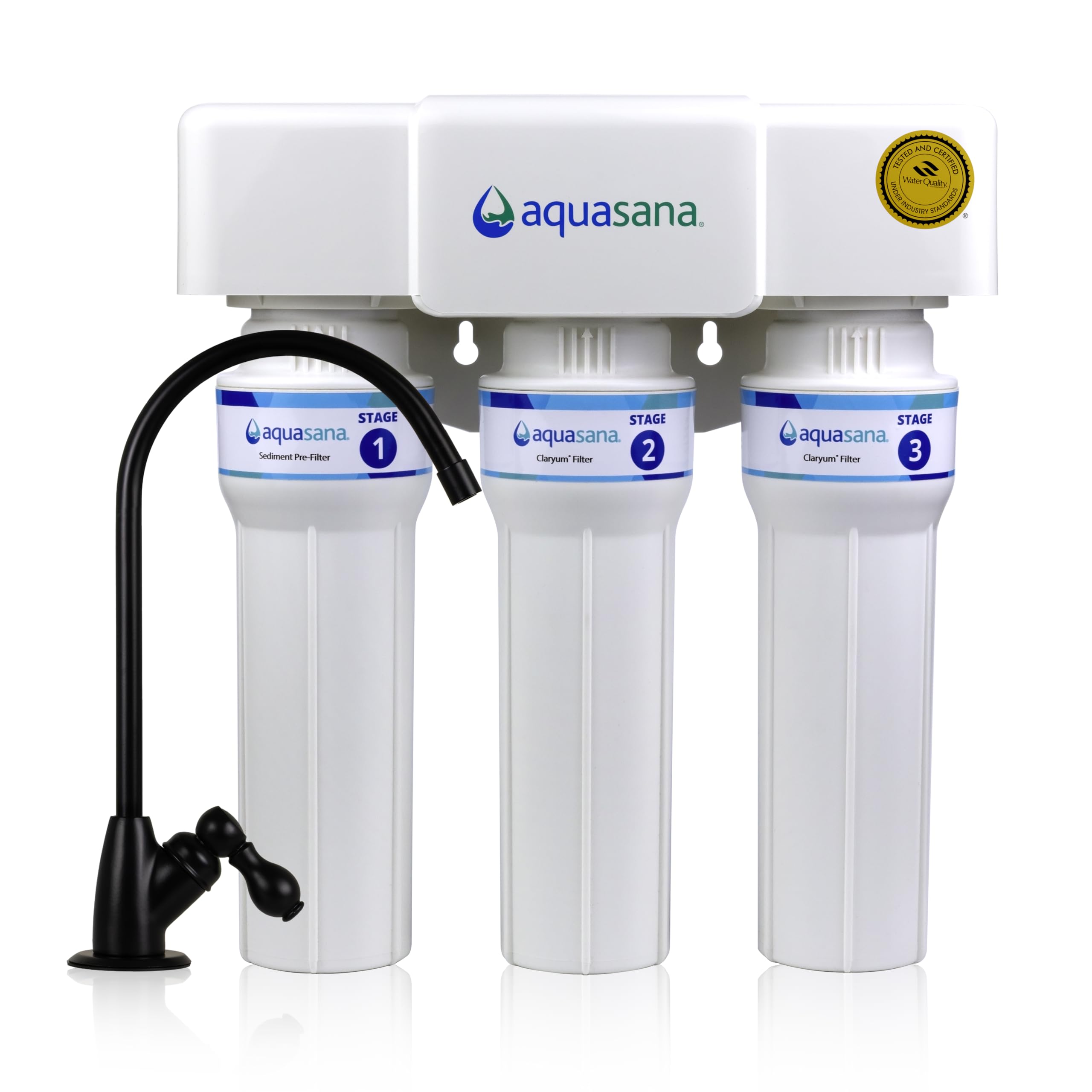 Aquasana Filtre à eau sous évier | Filtration à débit maximum certifiée en 3 étapes | Réduit jusqu'à 99,99% des PFAS, du plomb, du chlore et plus | Filtre à eau potable sous le comptoir | Robinet