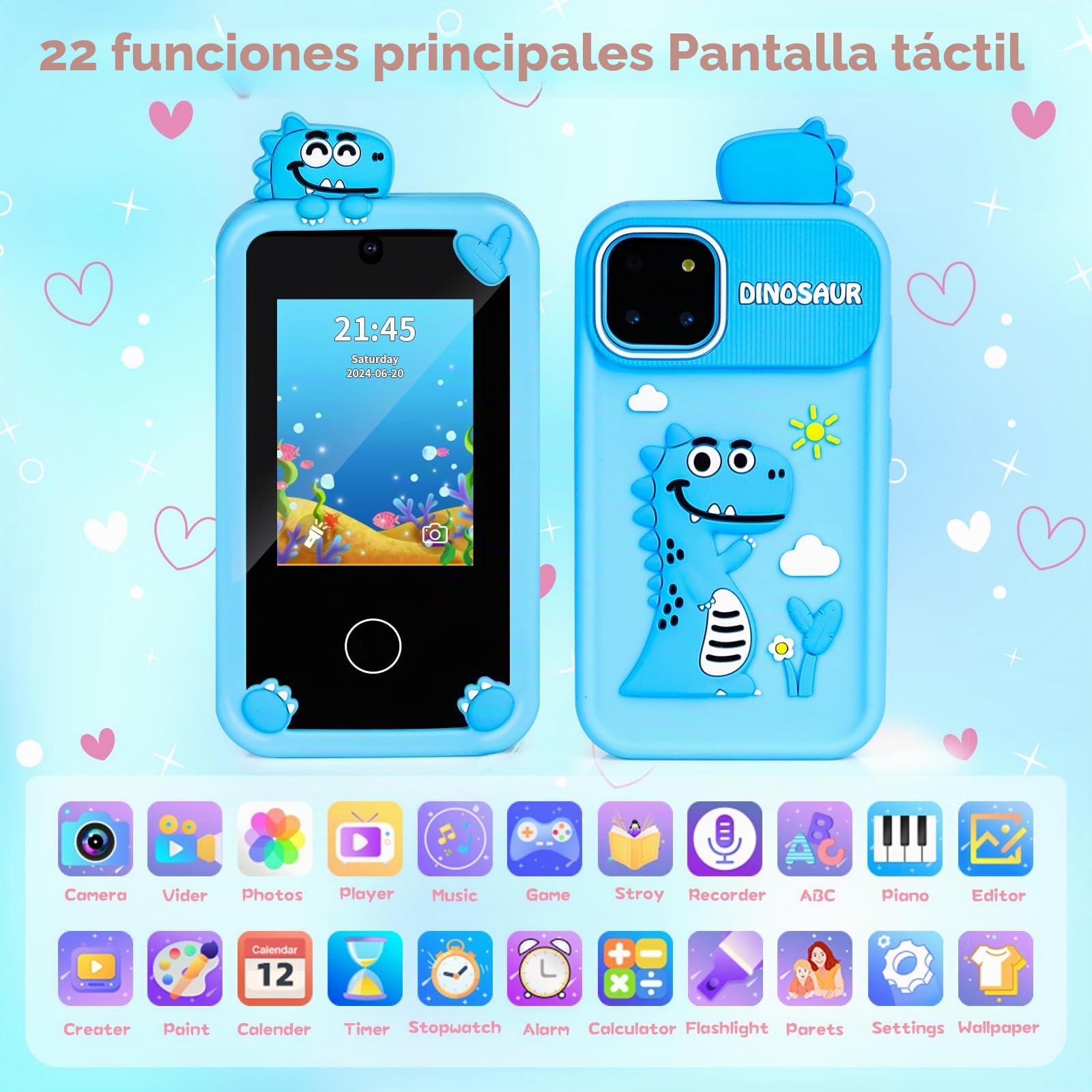 Fullove Regalos para niños: regalos para niños de 6 a 10 años, teléfono de aprendizaje para niños de 10 a 12 años, teléfono azul