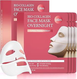 OLLm Korean Overnight Collagen Face Mask 35g x4: Hydrating Lifting Firming Sheet Masks for Glowy Glass Skin, Women Teens Girls