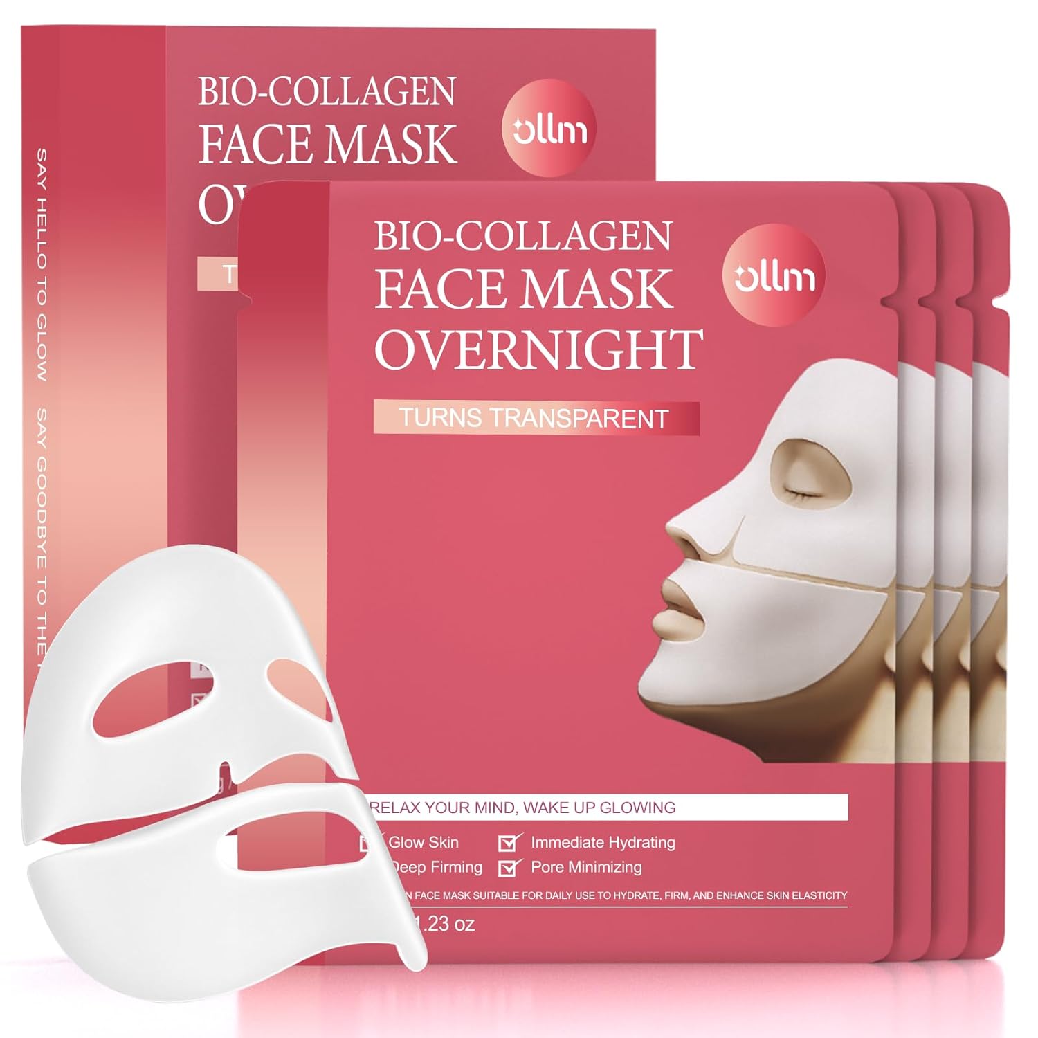 Korean Overnight Collagen Face Mask: 35gx4ea Hydrating Elasticity Lifting Firming, Face Masks Skincare for Glow Glass Skin Beauty, Night Sleep Facial Sheet Mask for Home Travel Women Teens Girls