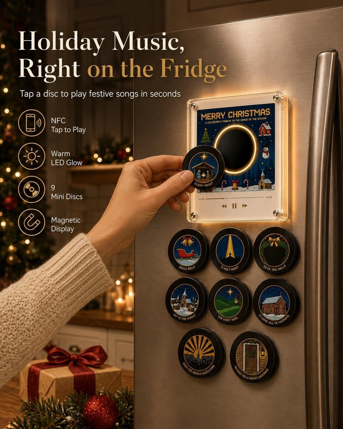 Weihnachts Retro Magnet Mini Vinyl Player Kühlschrank Mit 9 NFC-Discs (B)