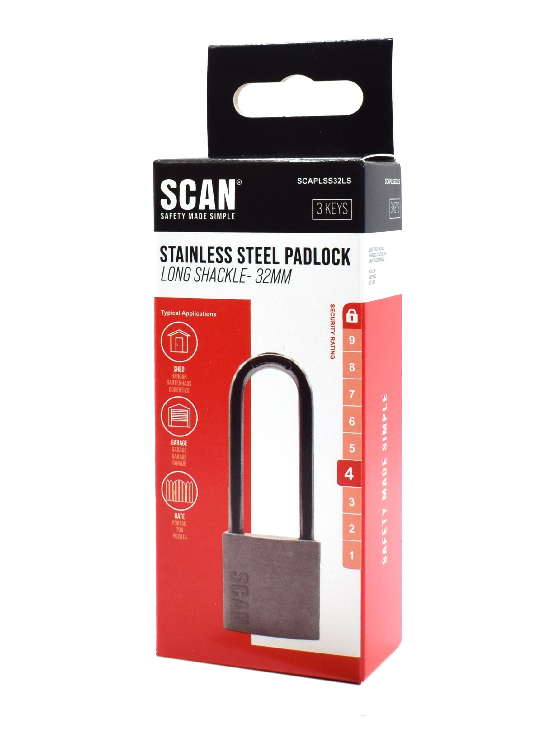 SCAN SCAPLSS32LS Stainless Steel Padlock, Silver - Image 2