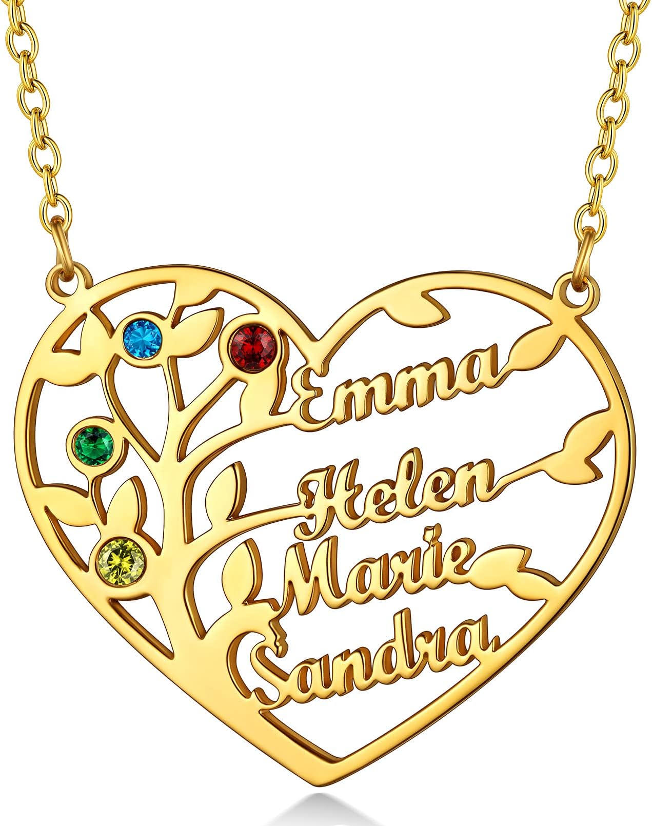 Custom4UPersonalised 1-8 Names Family Necklace,Tree of Life Pendant for Women Birthday Christmas,20''+2''/50+5cm (with Gift Box)