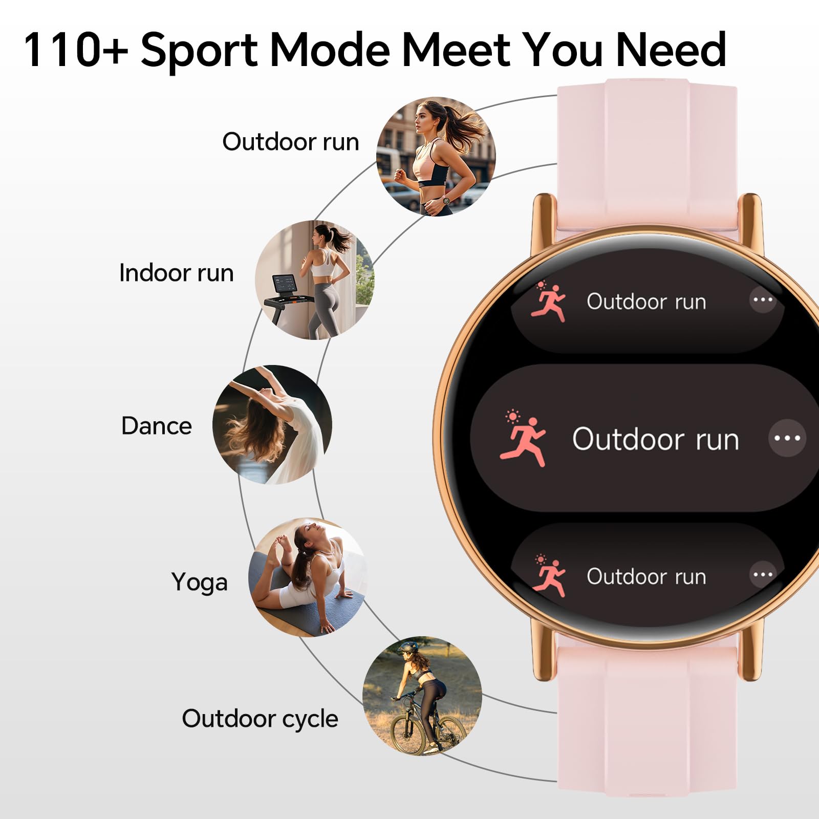 Smart Watches for Women,1.27" HD Fitness Tracker Answer/Make Call, Heart Rate/Sleep/SpO2，Round Smart Watch for iPhone/Samsung/Android,IP68 Waterproof，110+ Sport Mode-Pink(2 Bands)