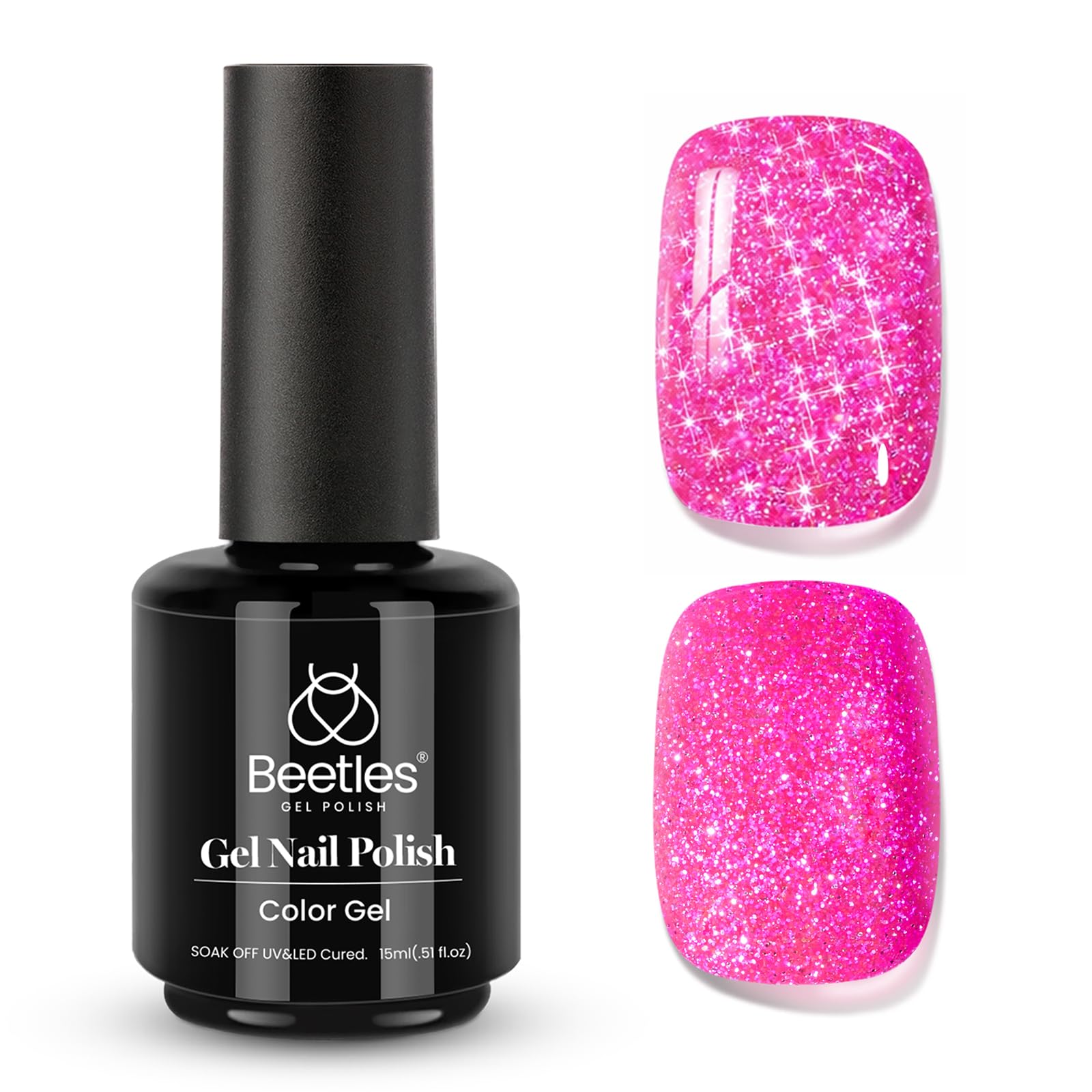 Beetles Glitter Gel Nail Polish, 15ML Hot Pink Reflective Diamond Color | Sparkle Thread Effect - main product image