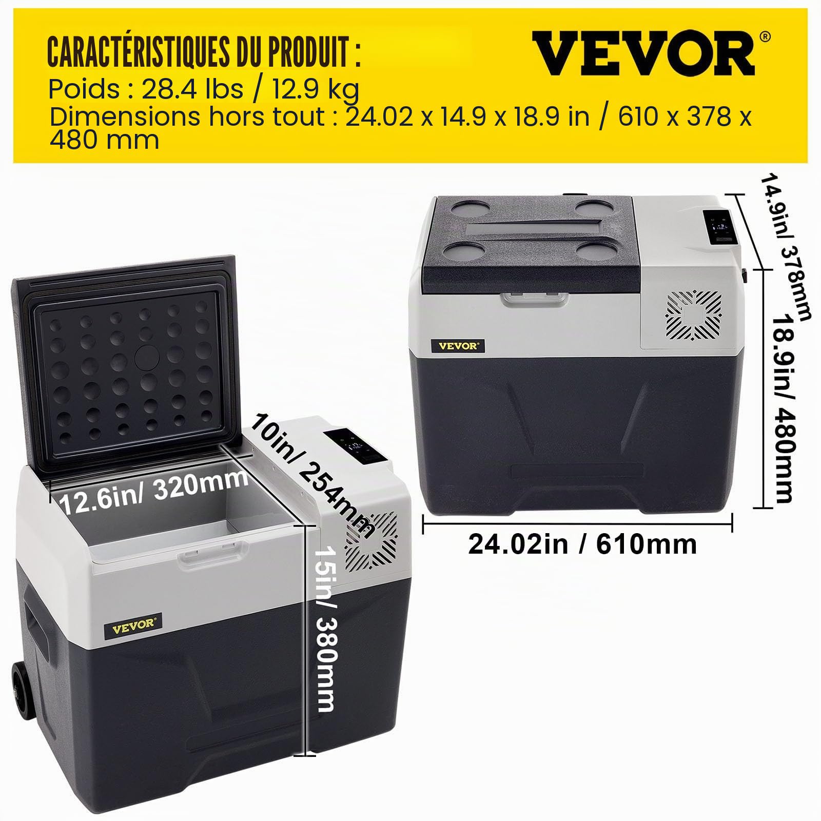 VEVOR Glacière Congélateur Voiture 40 L Portable Mini Frigo Silencieux 220V avec Panneau Numérique -20 à 20℃ pour Maison, Voiture et Camping