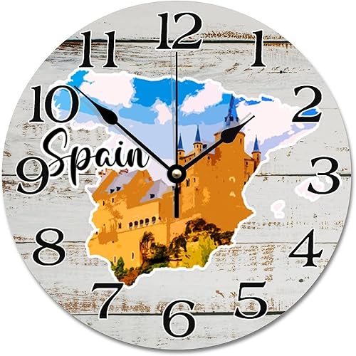 Reloj de pared emblemático de España, mapa de España, atracción turística, relojes de pared con pilas, 10 pulgadas, silencioso, sin tictac, reloj