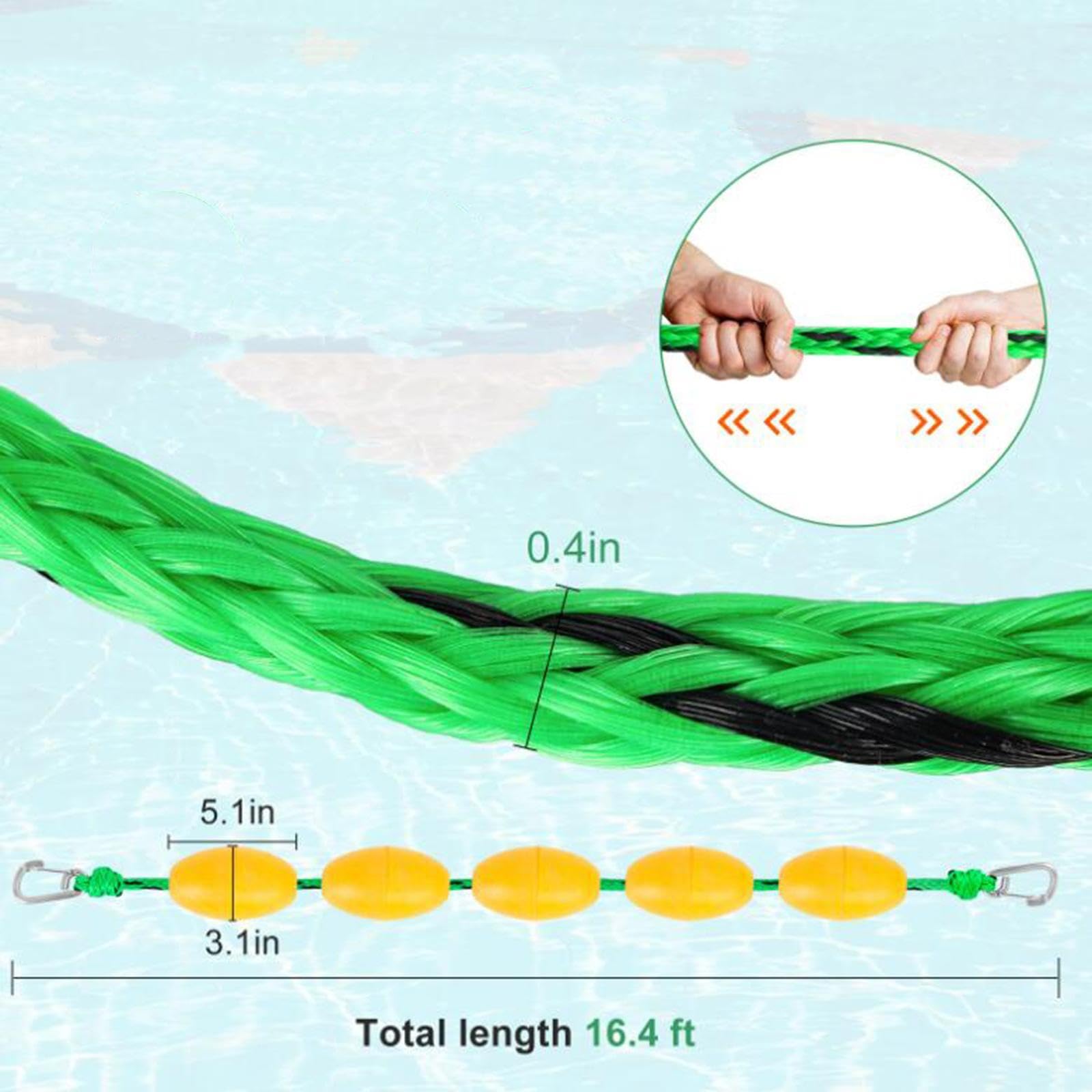 kowaku 5 m Schwimmseil für Schwimmwettkämpfe, Trennen gefährlicher Bereiche, Bojenleine für den Strand im Sommer