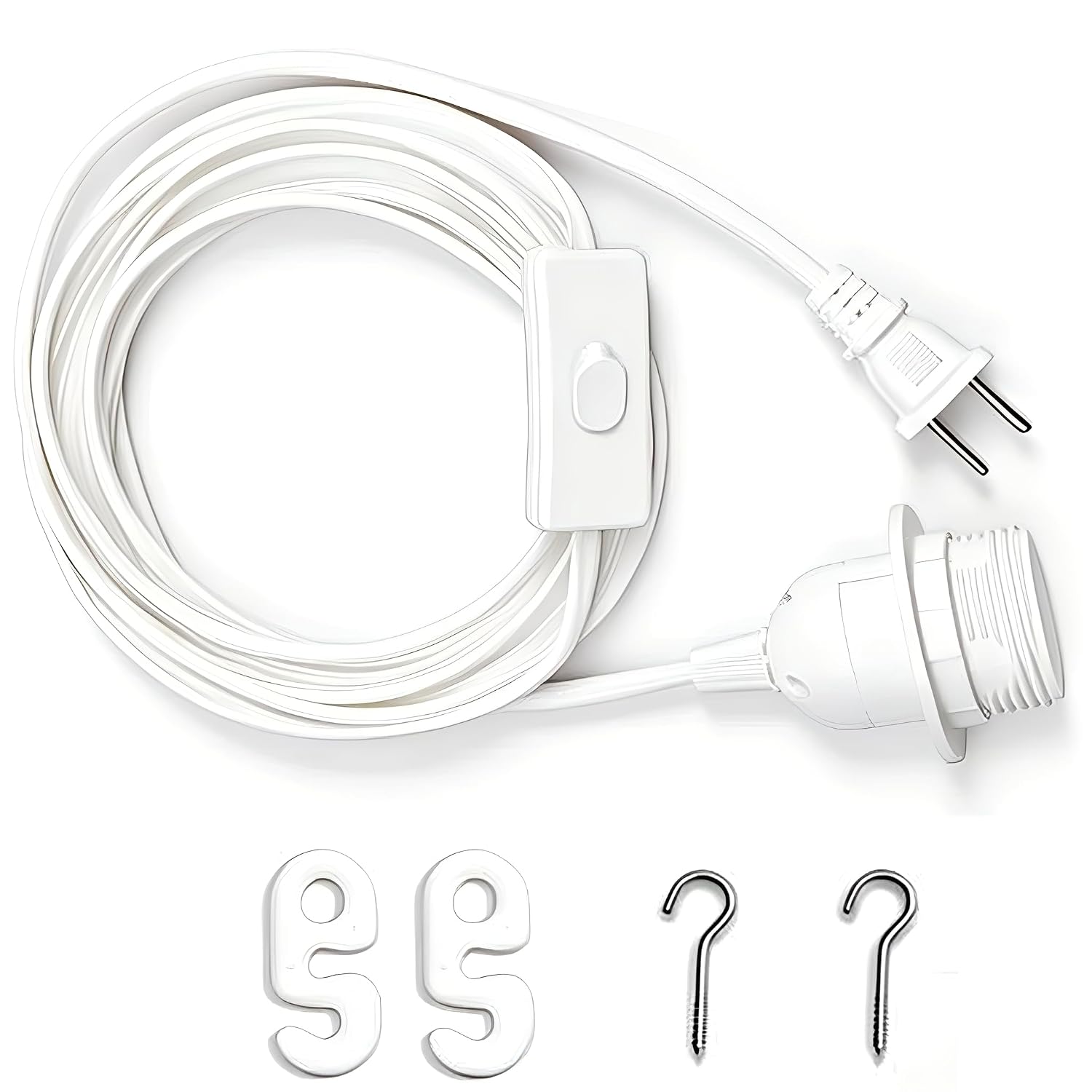 Pendant Light Cord, 25 Feet Hanging Lantern Cable, White, E26/E27 Socket with On/Off Switch, 360W