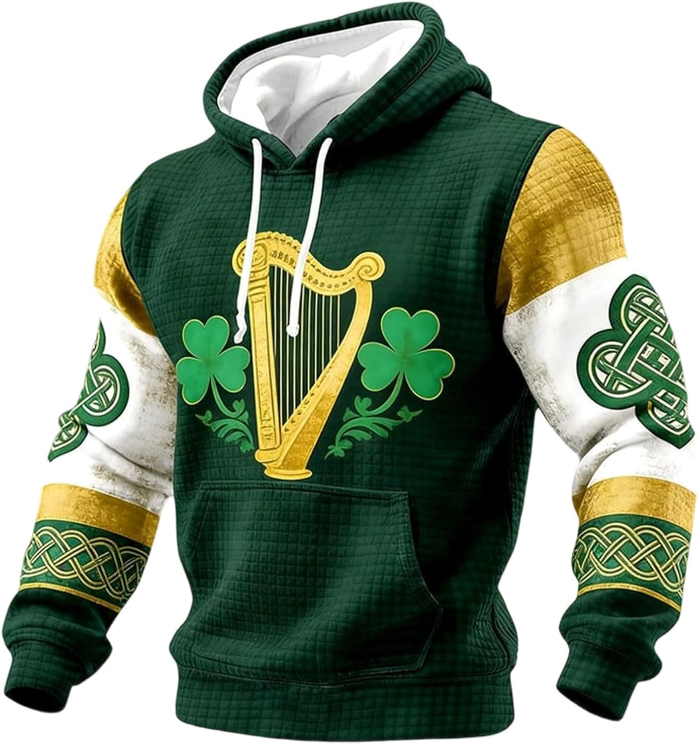 St Patricks Day Hoodies for Men 2026 Irish Shamrock Clover Waffle Graphic Pullover Casual Shirt Holiday Outfit