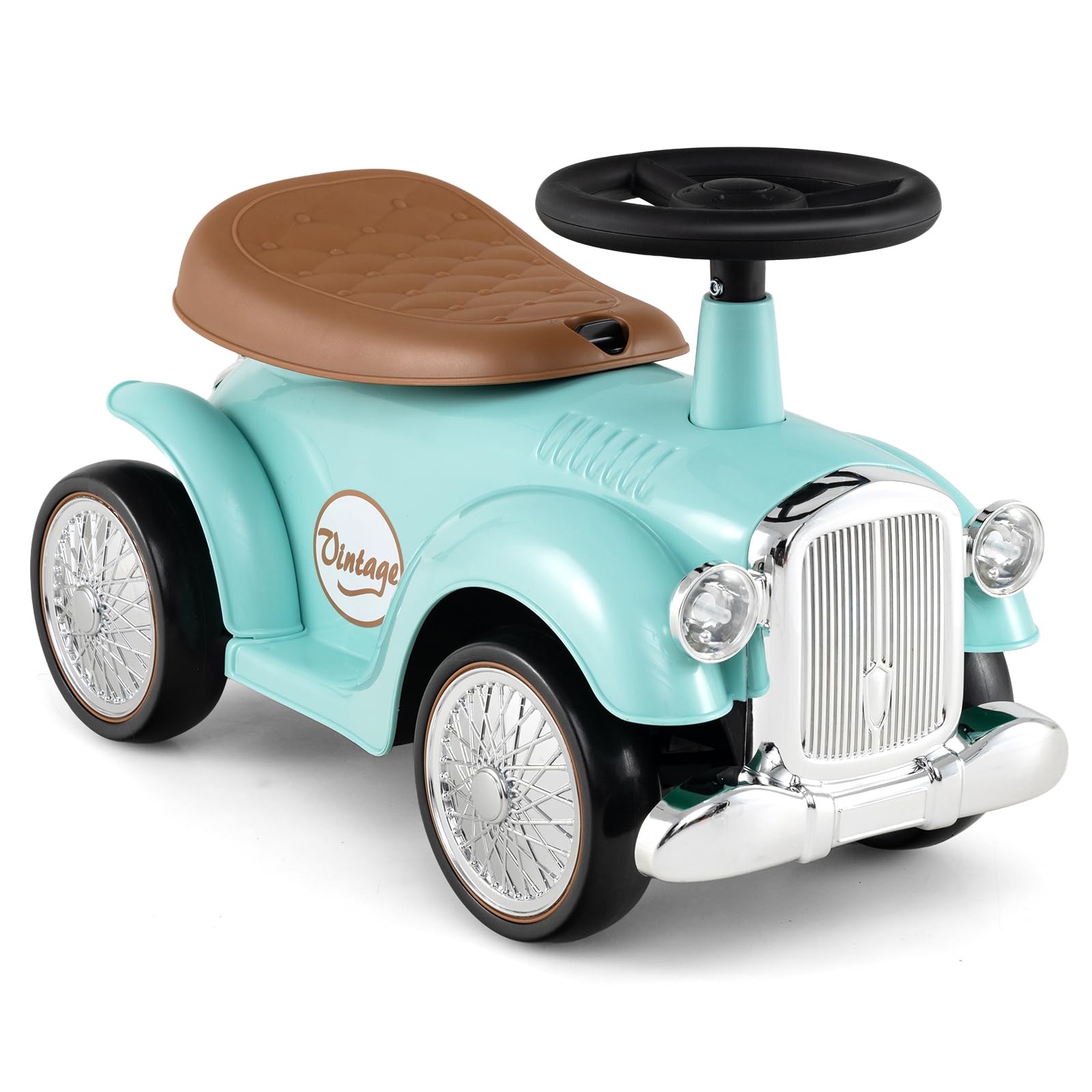 HONEY JOY Ride On Push Car, Outdoor Toddler Riding Toys w/Steering Wheel, Horn & Storage, Foot-to-Floor Sliding Car, No Batteries, Retro Baby Ride On Toys for Boys and Girls (Green)