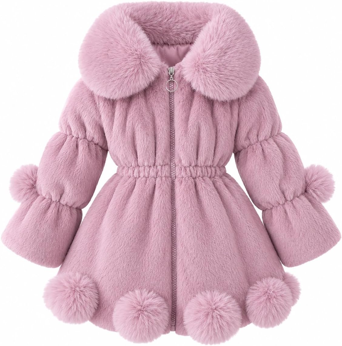Girl Winter Faux Fur Jacket Padded Dress Coat Kid Elegant Clothes
