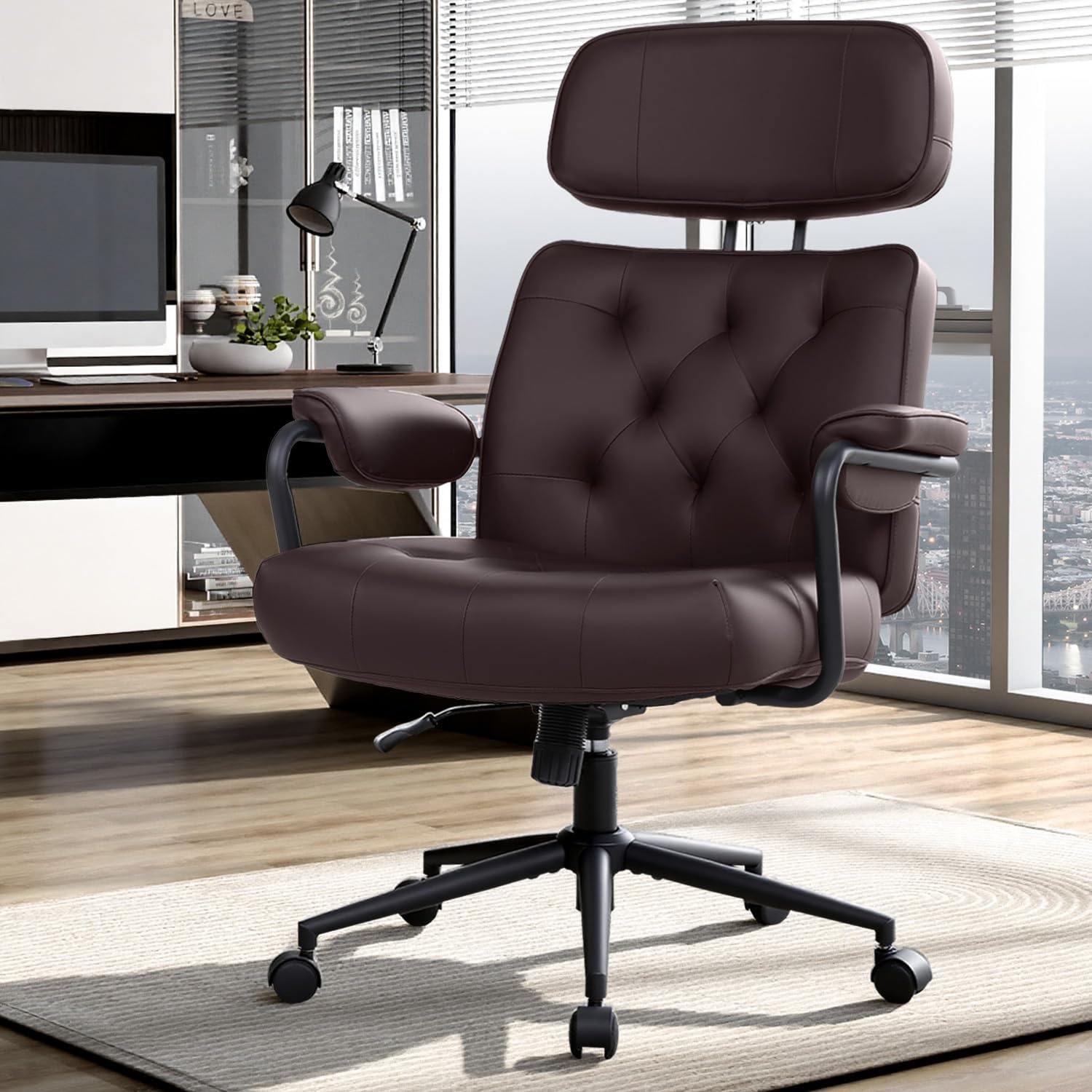 Office Chair Big and Tall 500lbs, Desk Chair Comfy, Oversized Computer Gaming Chair Extra Wide, Executive PU Leather Heavy Duty, High Back Swivel Rocking Chairs with Wheels for Home,Brown Office Chair Big and Tall 500lbs, Desk Chair Comfy, Oversized Computer Gaming Chair Extra Wide, Executive PU Leather Heavy Duty, High Back Swivel Rocking Chairs with Wheels for Home,Brown