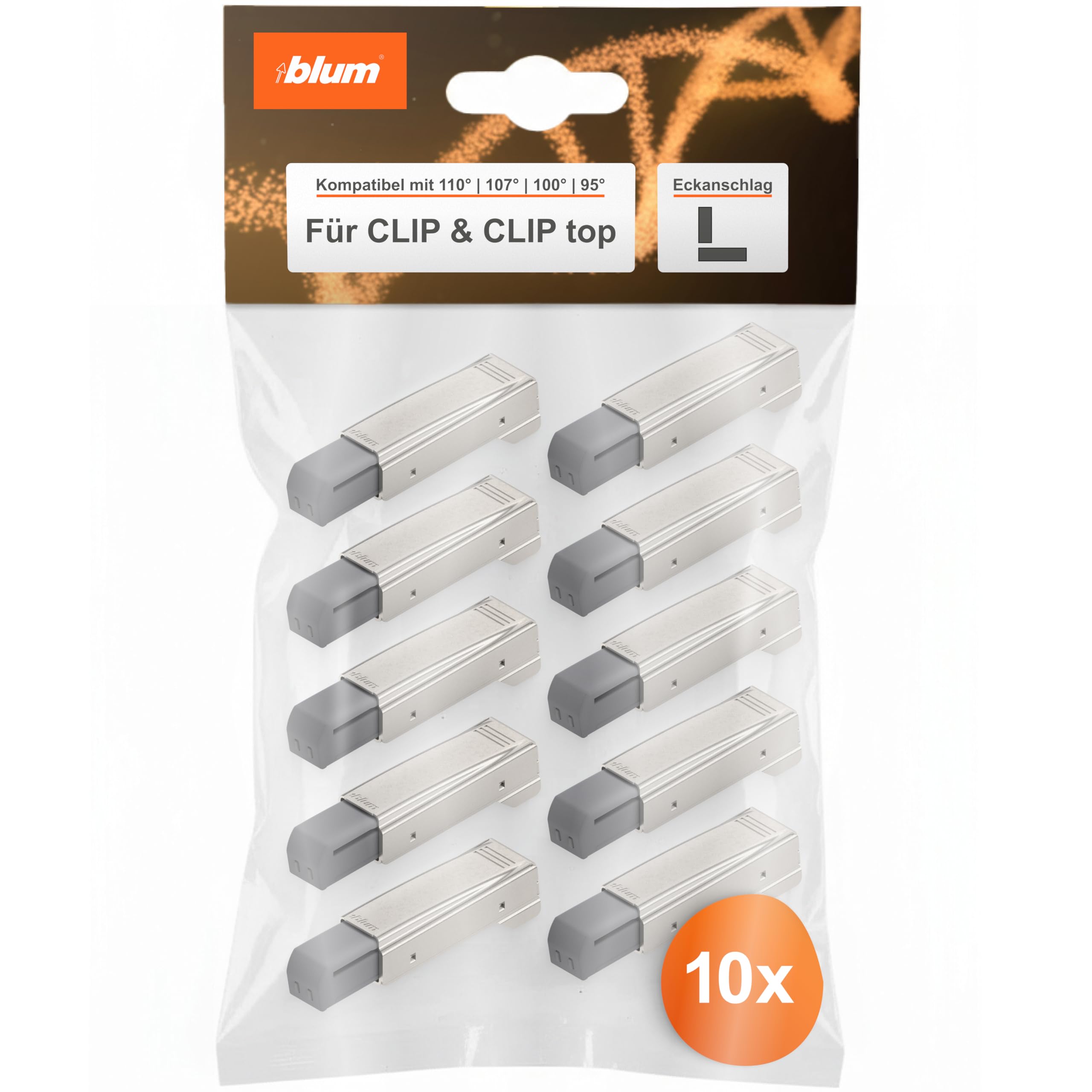 blum 10x amortiguadores BLUMOTION a presión I amortiguadores de puerta para puertas superpuestas, montaje angular | reequipa CLIP, CLIP top con brazo recto | herraje, montaje sin herramientas