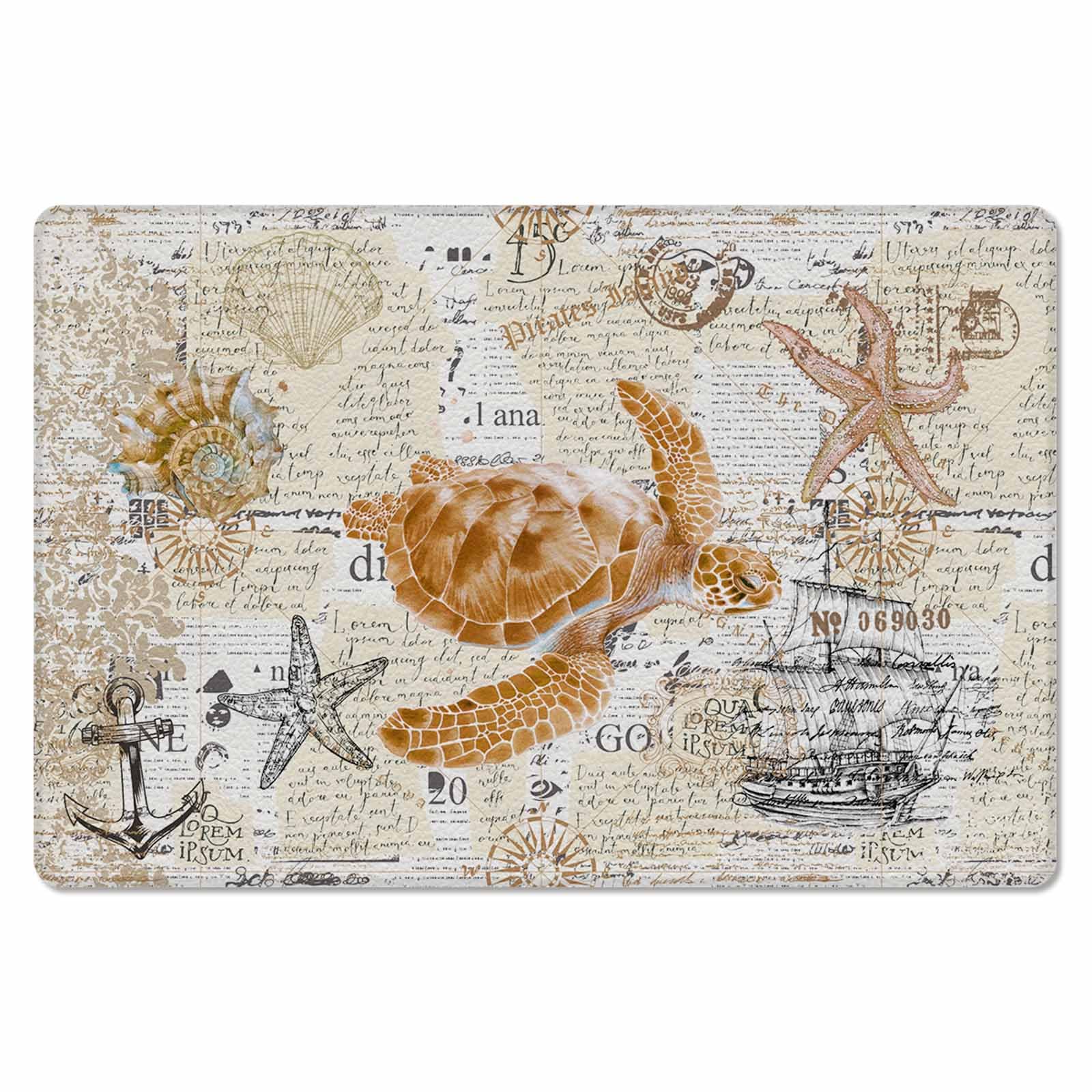 Orange Turtle Antifatigue Kitchen Bath Door Mat Cushioned Runner Rug,Washable Welcome Floor Sink Mat,Waterproof & Non-Slip Standing Doormat for Kitchen,Coastal Starfish Conch Nautical Sailboat 18