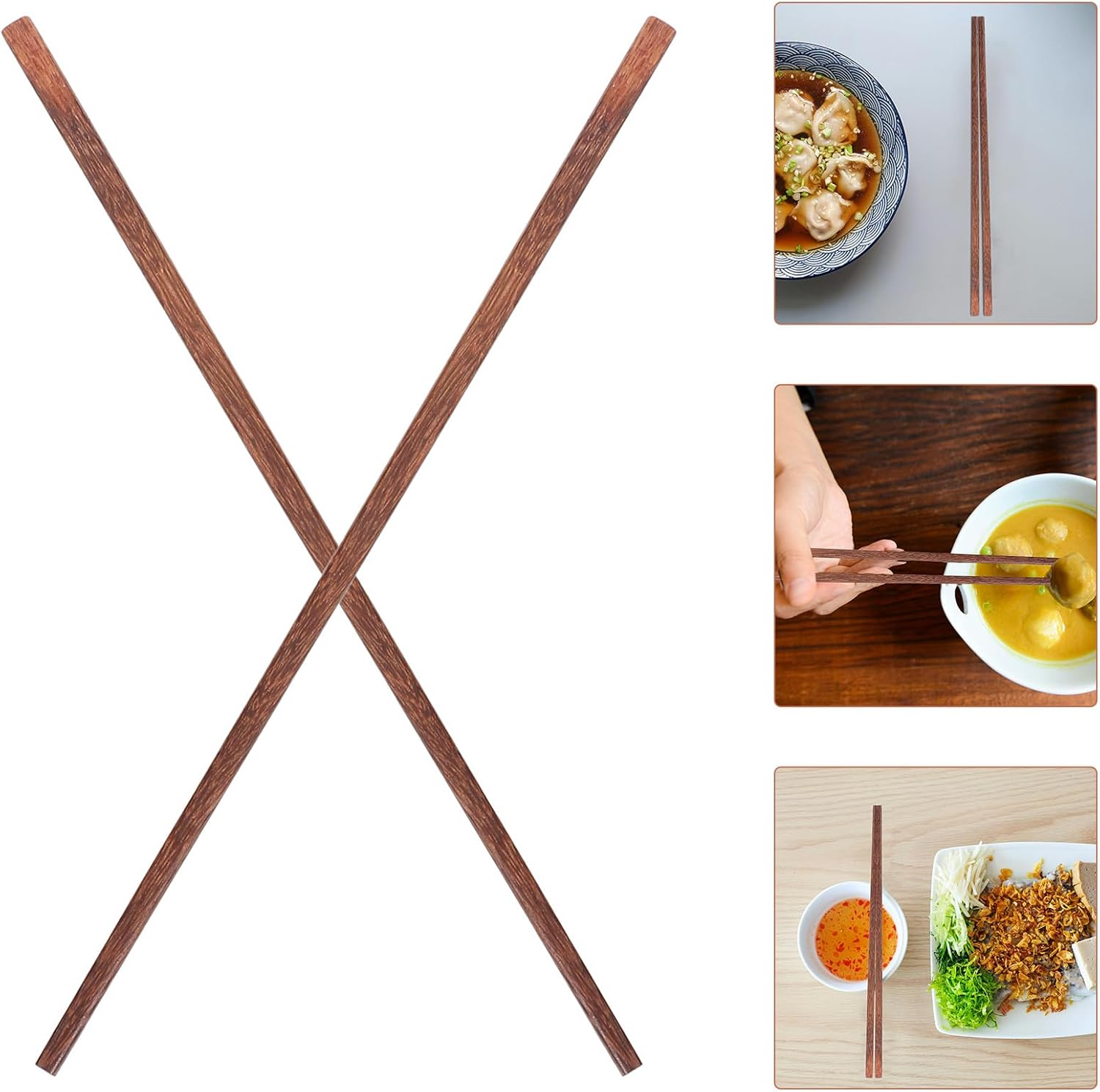 VOSAREA 10 Pairs 25cm Wooden Chopsticks Solid Wood High-temperature Resistant Reusable Cooking and Dining Chopsticks for Family Use