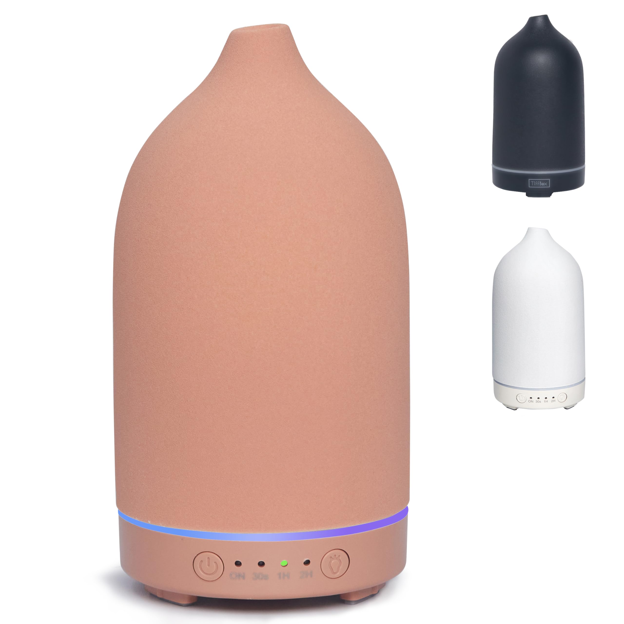 Ceramic Essential Oil Diffuser for Essential Oils Handcrafted Ultrasonic Humidifier 100ml Aromatherapy Diffuser Waterless Auto Shut-Off 4 Timing Set 7 Color Changing LED for Home Office