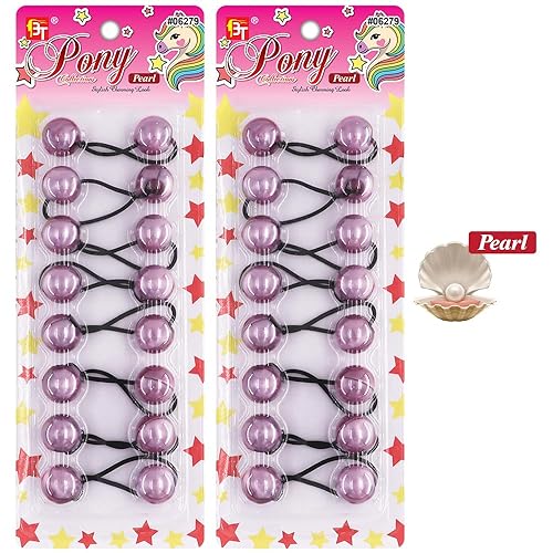 Vista 21 de 16 ligas para el cabello de 0.787 pulgadas, accesorios para el cabello para niñas, color perla con bolas, soportes para cola de caballo de doble