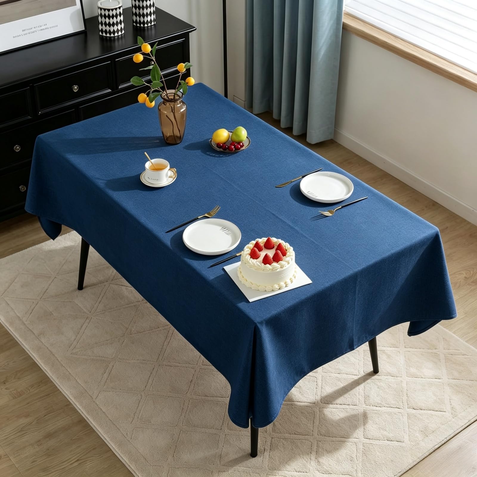 Mantel Antimanchas 105 x 180 cm Protector Mesa Repelente Al Agua Manteles de Mesa Color y Tamaño a Elegir para Fiesta, Boda, Catering, Azul Oscuro