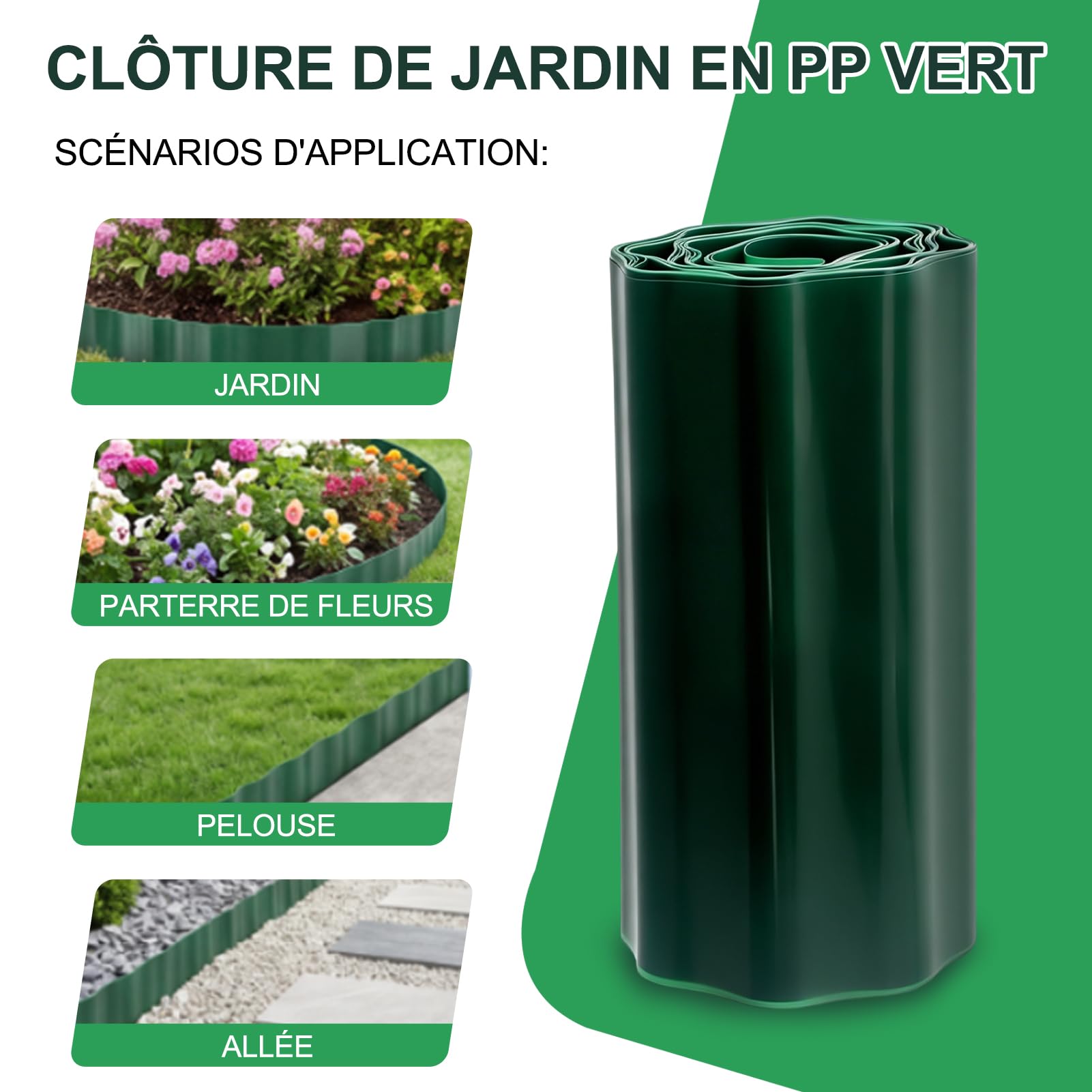Garde-Corps en Plastique pour Jardin, Horticulture, clôture de Prairie, Bordure de Parterre de Fleurs Bordure de Bord d'arrosage, Bordure de Massif de Fleurs, Clôture de Jardin, 30CM*9M (40M)