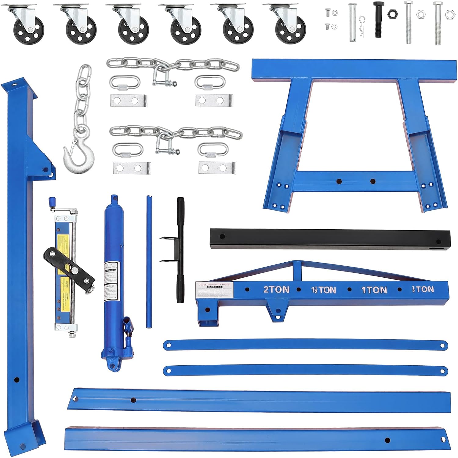 GarveeTech Engine Hoist with Lever, 2 T 4000 Lbs Heavy Duty Folding Cherry Picker Engine Lift Hydraulic Tilting Engine Shop Crane with 6 Iron Caster Wheels Telescopic Boom Hitch, Blue