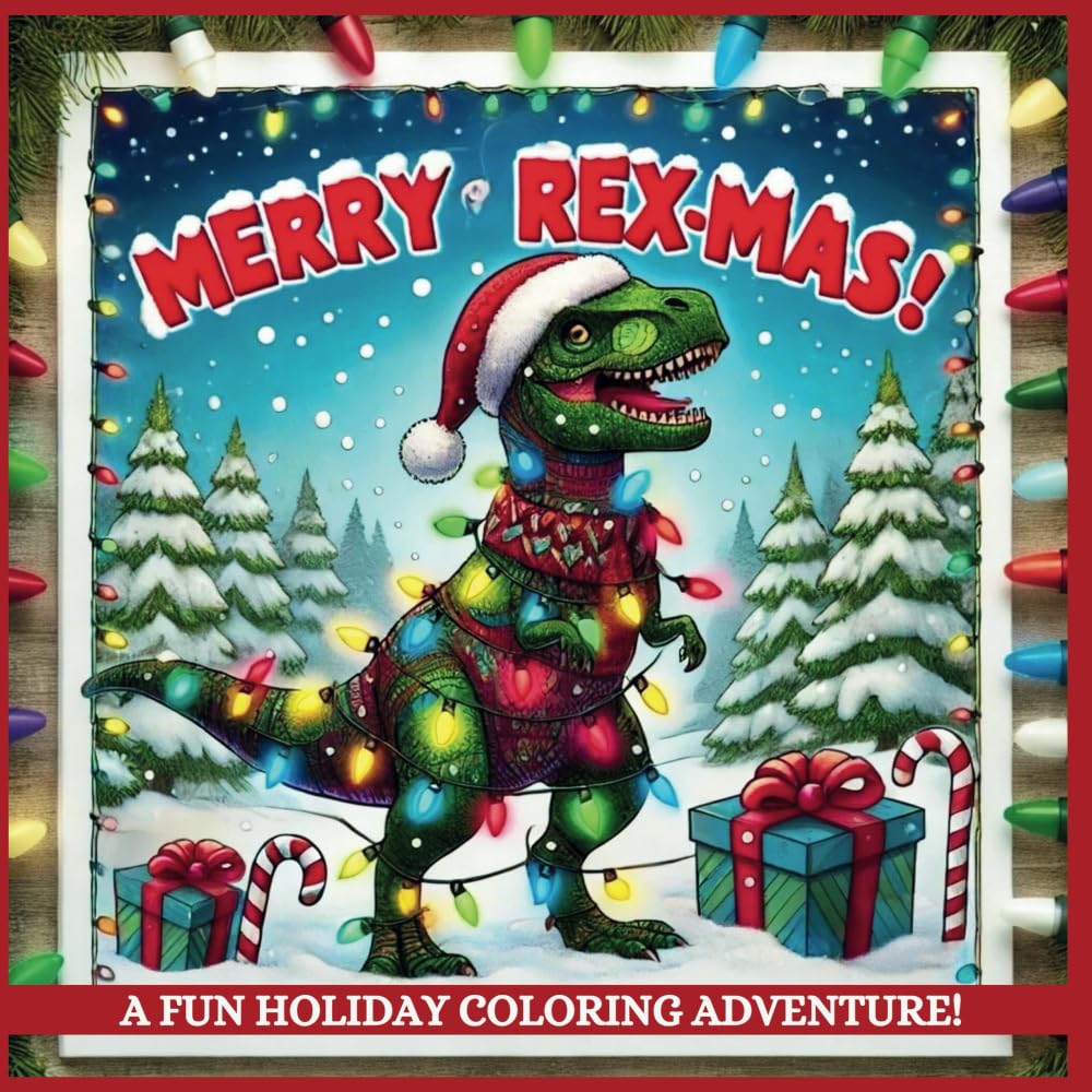 Merry Rex-Mas! Dinosaur Christmas Coloring Book for Kids | Fun and Festive Dinosaur-Themed Holiday Activity Book for Boys and Girls: Perfect Stocking ... Christmas Trees, Santa Hats, Gifts, and More!