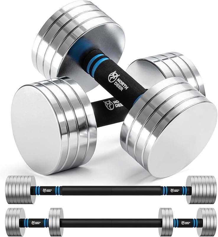 V2.0 Upgraded Adjustable Steel Dumbbells 40LB / 60LB | 2 in 1 Dumbbell Barbell Set for Home Gym Workout - Compatible with V1.0 Dumbbells