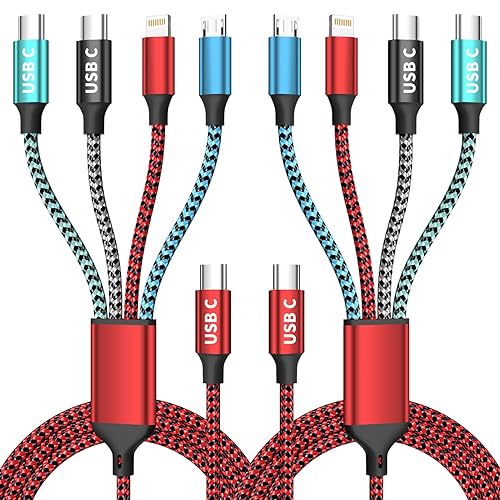 Miniatura 17 de Cable de Carga Múltiple, Cables de Carga 4 en 1 para Múltiples Dispositivos de Nylon Trenzado Cargador Universal Cable Cargador de Teléfono con 2