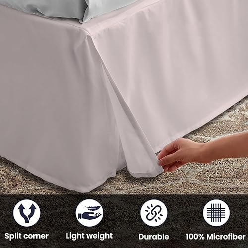 Miniatura 4 de Falda de cama de caída de 18 pulgadas, tamaño King con plataforma para permanecer en su lugar, elegante diseño plisado con esquinas divididas, tela