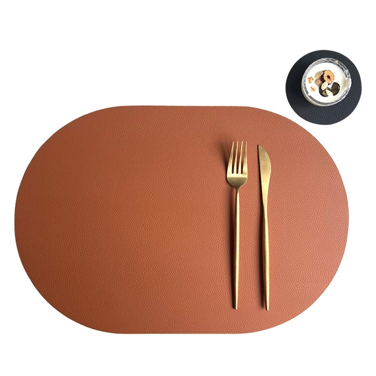Lot de 4 sets de table réversibles marron orange noir aspect uni bicolore 30 x 43,5 cm pour cuisine et salle à manger