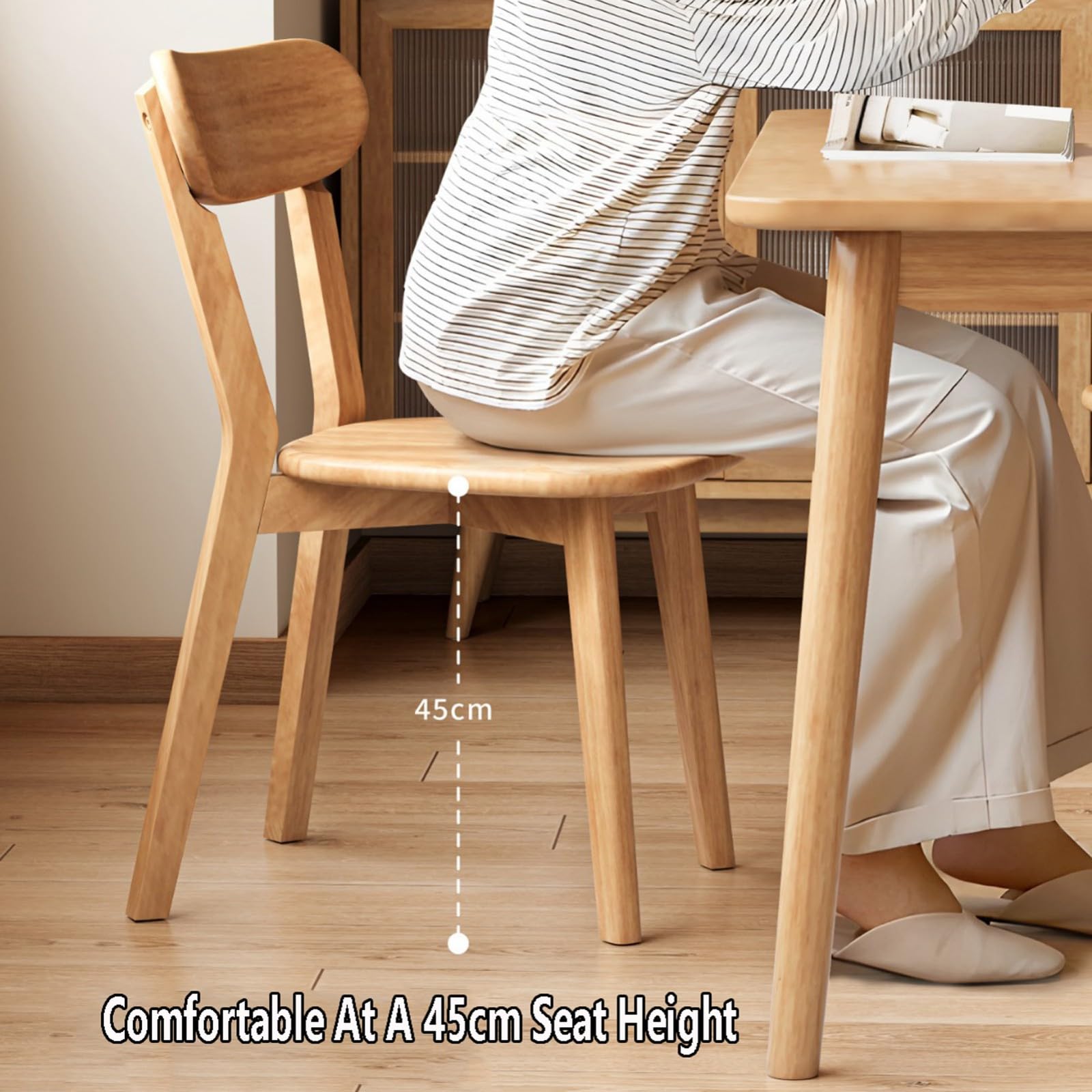 Esszimmerstühle aus Holz, Eiche, 2er-/4er-Set, Küchenstuhl aus 100% Massivholz mit abgerundeten Kanten und gebogener Rückenlehne, perfekt für Café, Restaurant Walnut,4 Piece