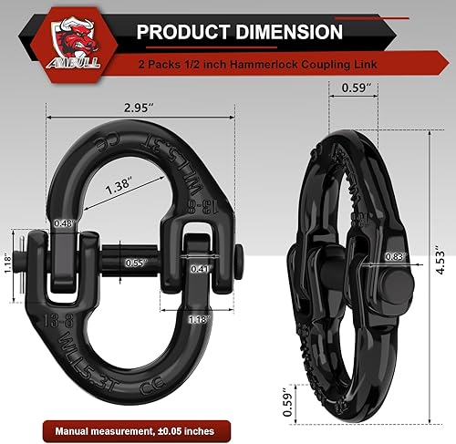 Miniatura 2 de AMBULL Paquete de 2 conectores de cadena de seguridad de 12 pulgada, enlace de acoplamiento de enganche de remolque G80, conector de cadena de
