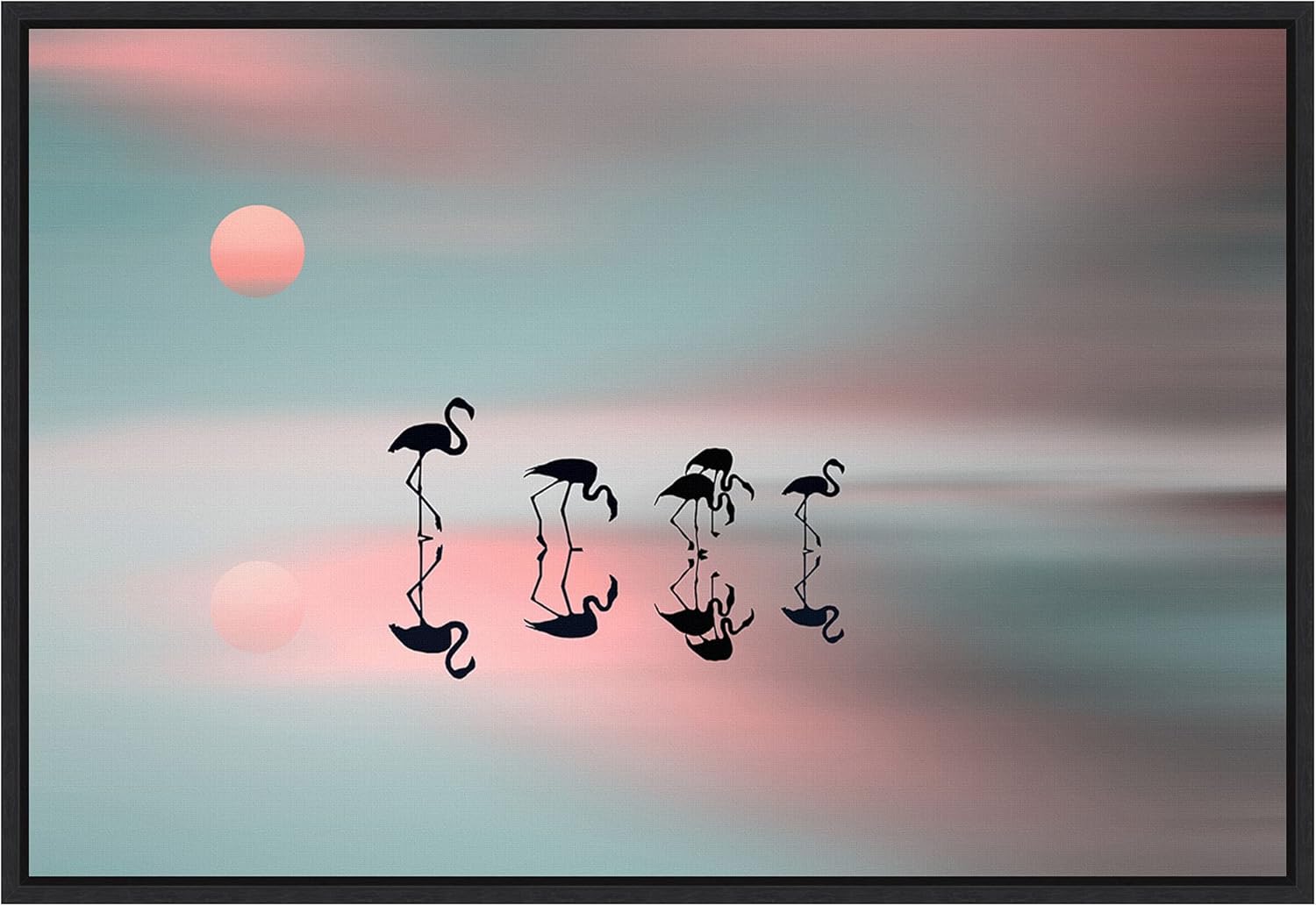 Amanti Art Framed Canvas Wall Art 16x23 Family flamingos by Natalia Baras, Framed Wall Art Canvas, Animals Artwork, Modern Contemporary Decor, Medium Poster Painting for Living Room, Bedroom, Bathroom