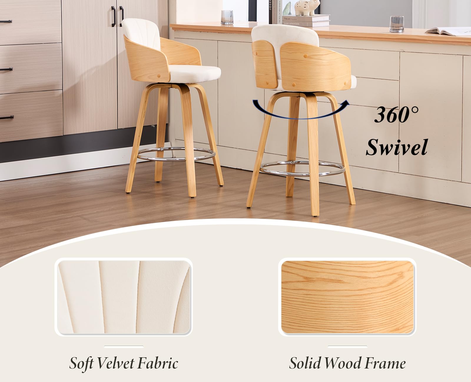 chairus 2PCS Taburetes de Bar de Madera Giratorias, Beige