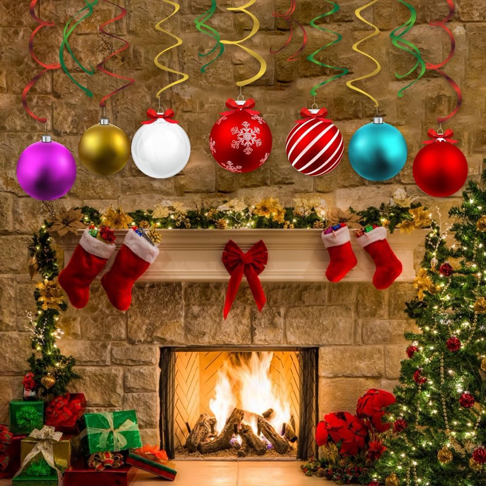 30Pcs Christmas Ball Hanging Swirls Christmas Theme Ceiling Whirl Hanging Decorations for Xmas Theme Birthday Party Decor image 4