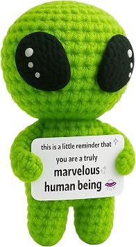 1 Alien Plush, Positive Gifts, Positive Crochet Animals for Desk Decoration, Office Motivation, Sci-Fi Lovers, Teens, Coworkers, and Teachers, Emotional Support Gift, Easter Gift
