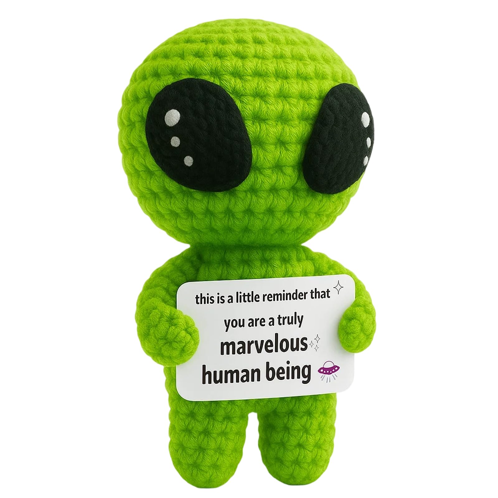 1 Alien Plush, Positive Gifts, Positive Crochet Animals for Desk Decoration, Office Motivation, Sci-Fi Lovers, Teens, Coworkers, and Teachers, Emotional Support Gift, Easter Gift