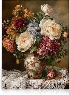 Dazzlewall Klassische Blumen Wandkunst Dekor, Vintage Maximalismus Blumen In Vase Malerei Retro Ästhetik Kunstwerk Druck für Schlafzimmer Wohnzimmer Dekor, 12x16 zoll Ungerahmt