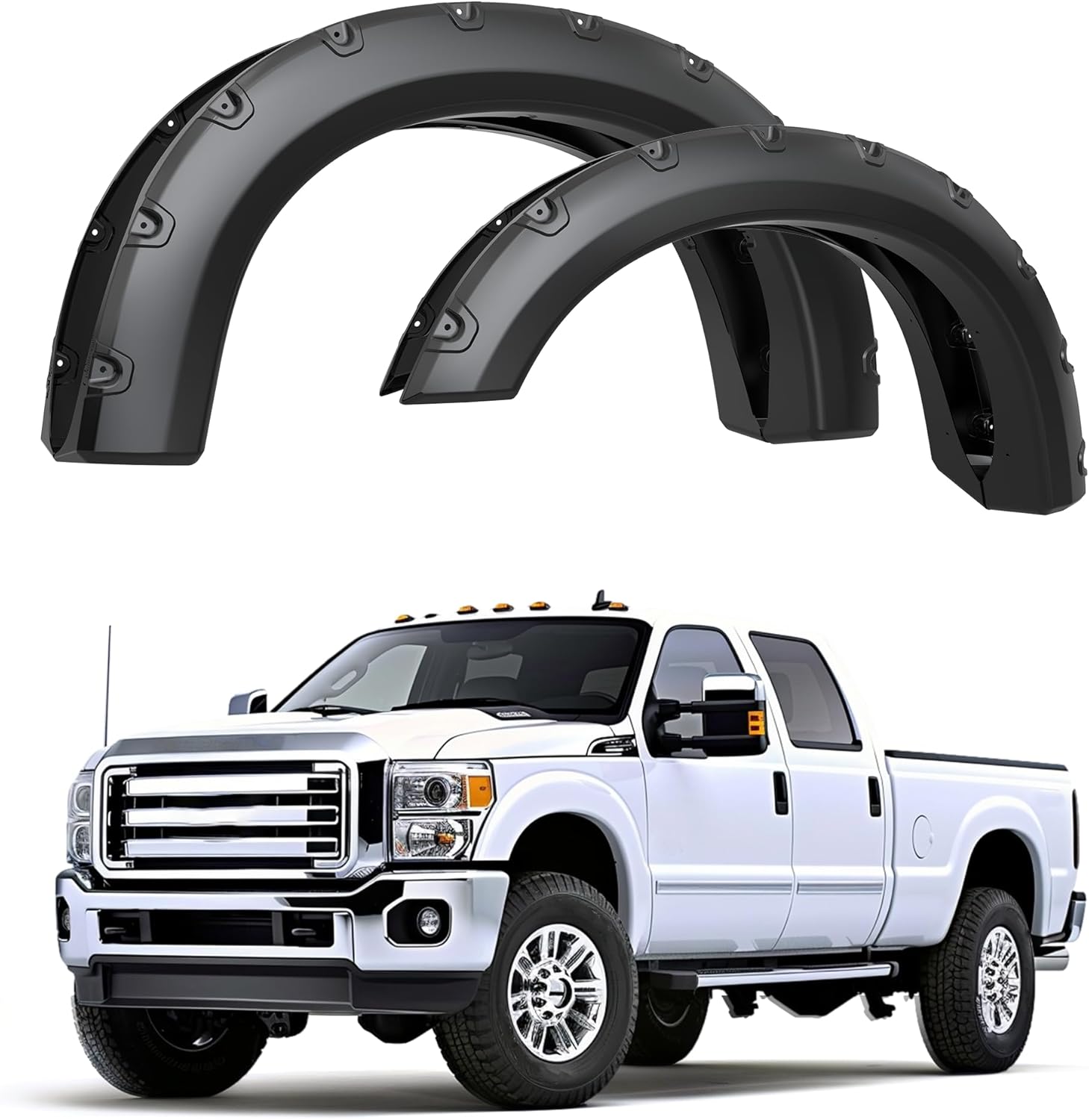 YITAMOTOR Fender Flares, Compatible with 2008-2010 Ford F-250 F-350 Super Duty, Smooth Black Finish Front Rear Wheels Pocket Rivet Style