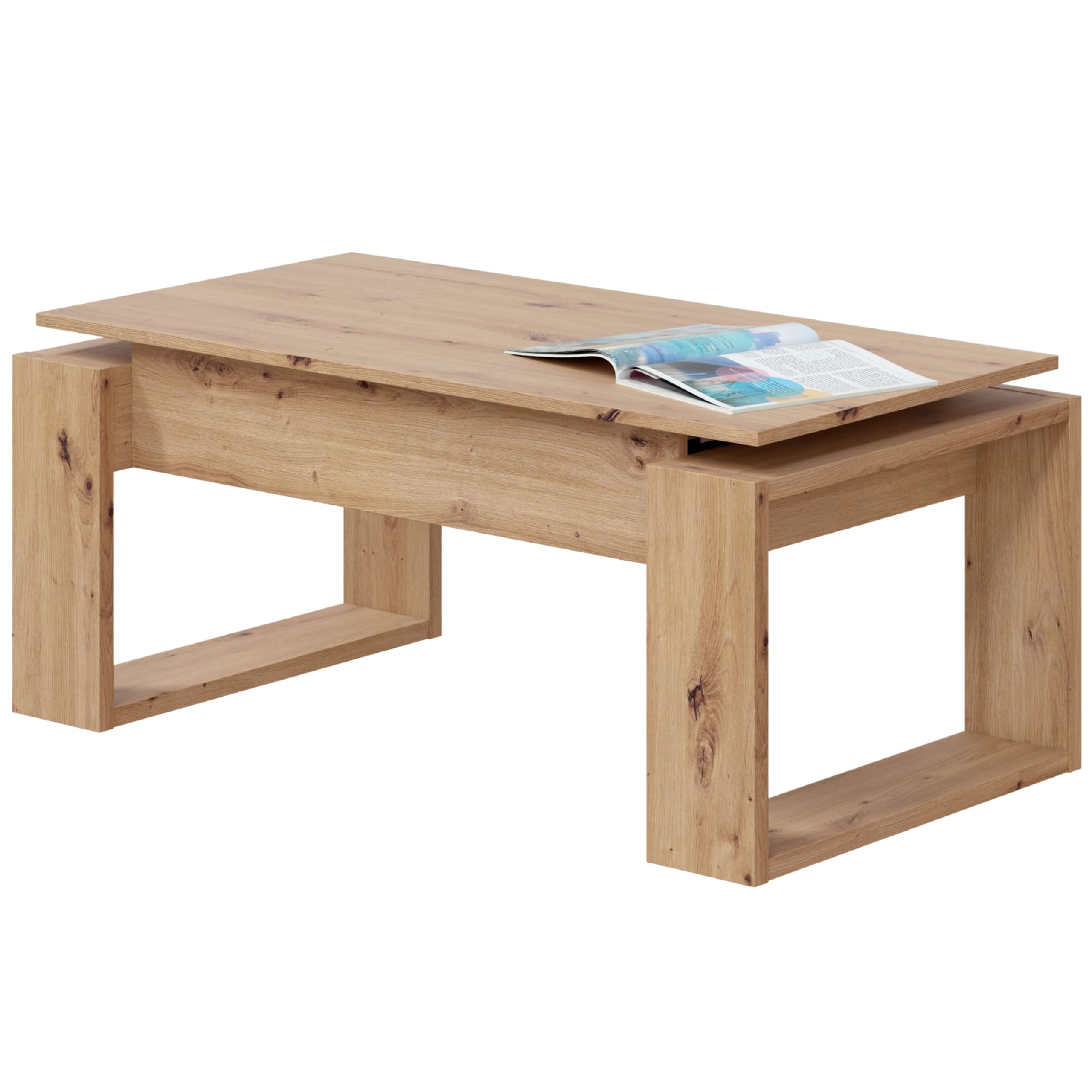 Habitdesign Mesa de Centro elevable, Mesita para Salon, Mesa Auxiliar, Modelo Nova, Acabado en Color Roble Nodi, Medidas: 105 cm (Largo) x 55 cm (Ancho) x 45-54 cm (Fondo)