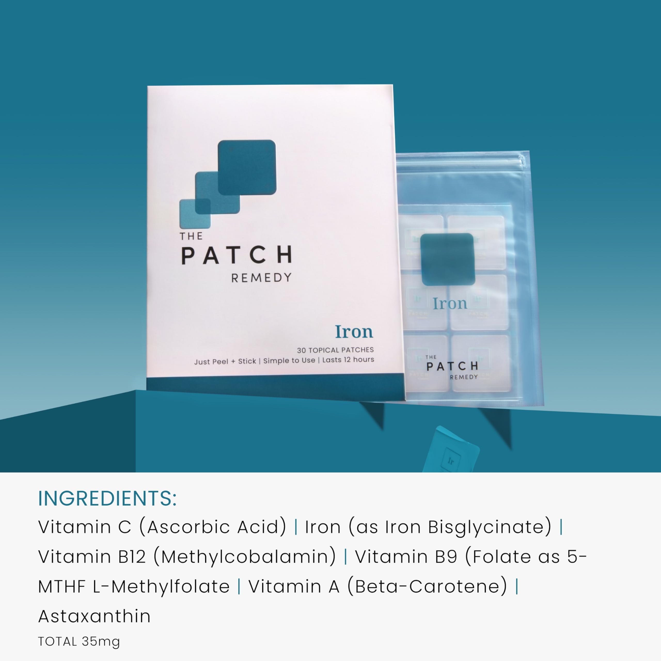 The Patch Remedy Iron Patch | Iron Bisglycinate, Vitamin C, B9 (Methylfolate), B12, Beta-Carotene, Astaxanthin | 30 Patches — Amazon image 4