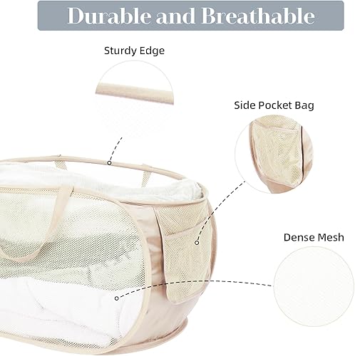 Miniatura 46 de Cestas de lavandería plegables duraderas, cesta de lavandería desplegable de malla con bolsillo lateral, cesta de ropa plegable con asas