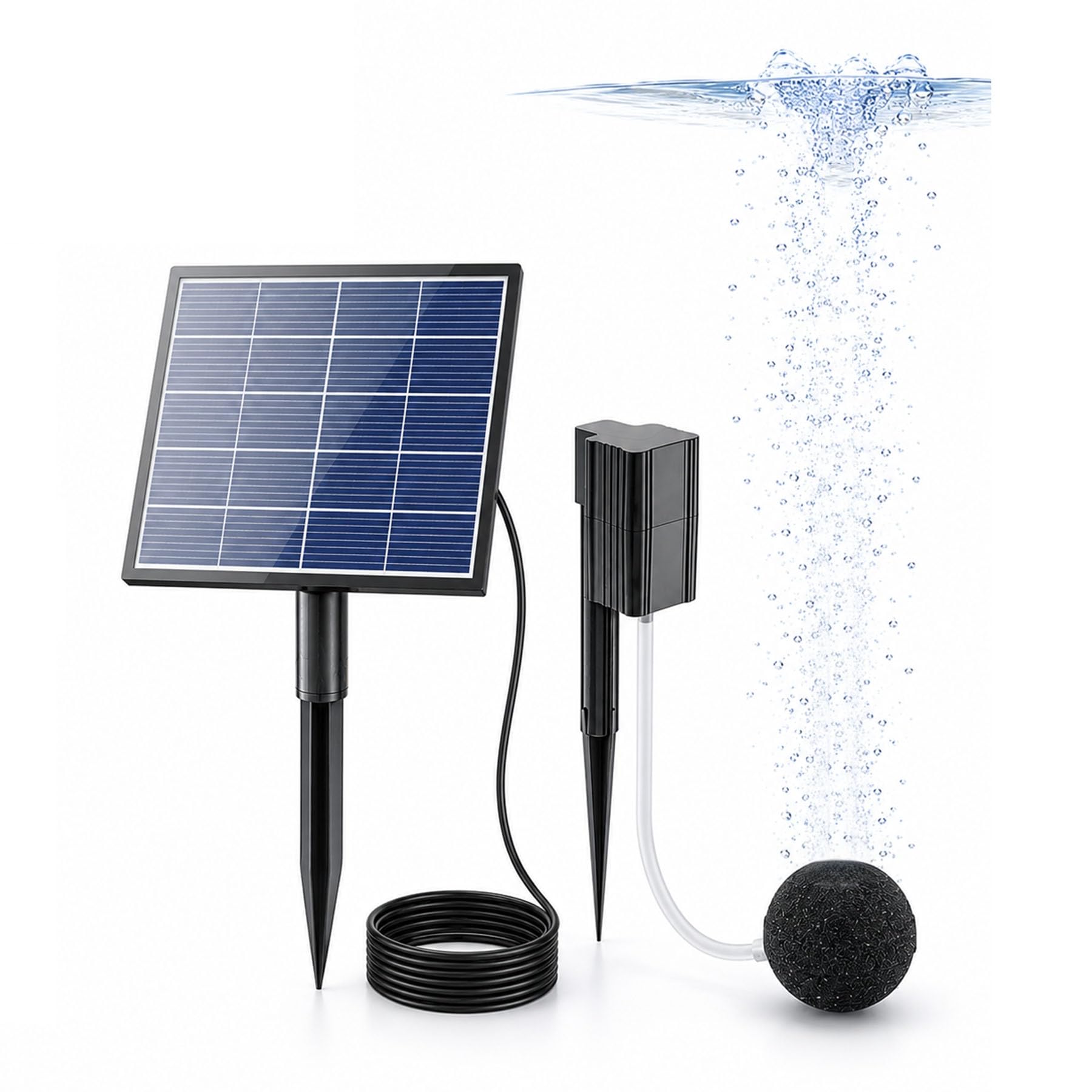 Solar Pond Aerator with Air Pump, 2.5W Solar Air Pump for Outdoor Fish Ponds, Large Capacity Oxygen Pump, Quiet Portable Pond Aerator for Aquarium, Garden Pond, Fountain