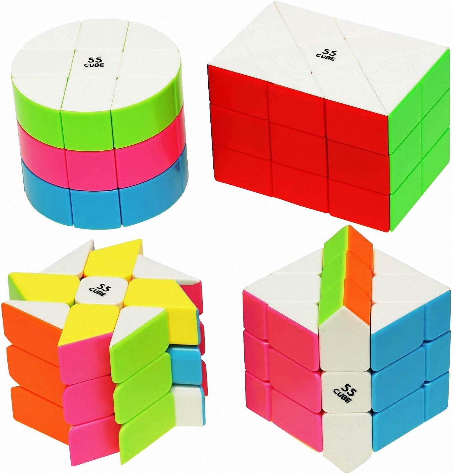 55cube Windmill Cube, Fisher Cube, Round Column Cube, Ancient Double Fish Cube Stickerless [4 Pack]