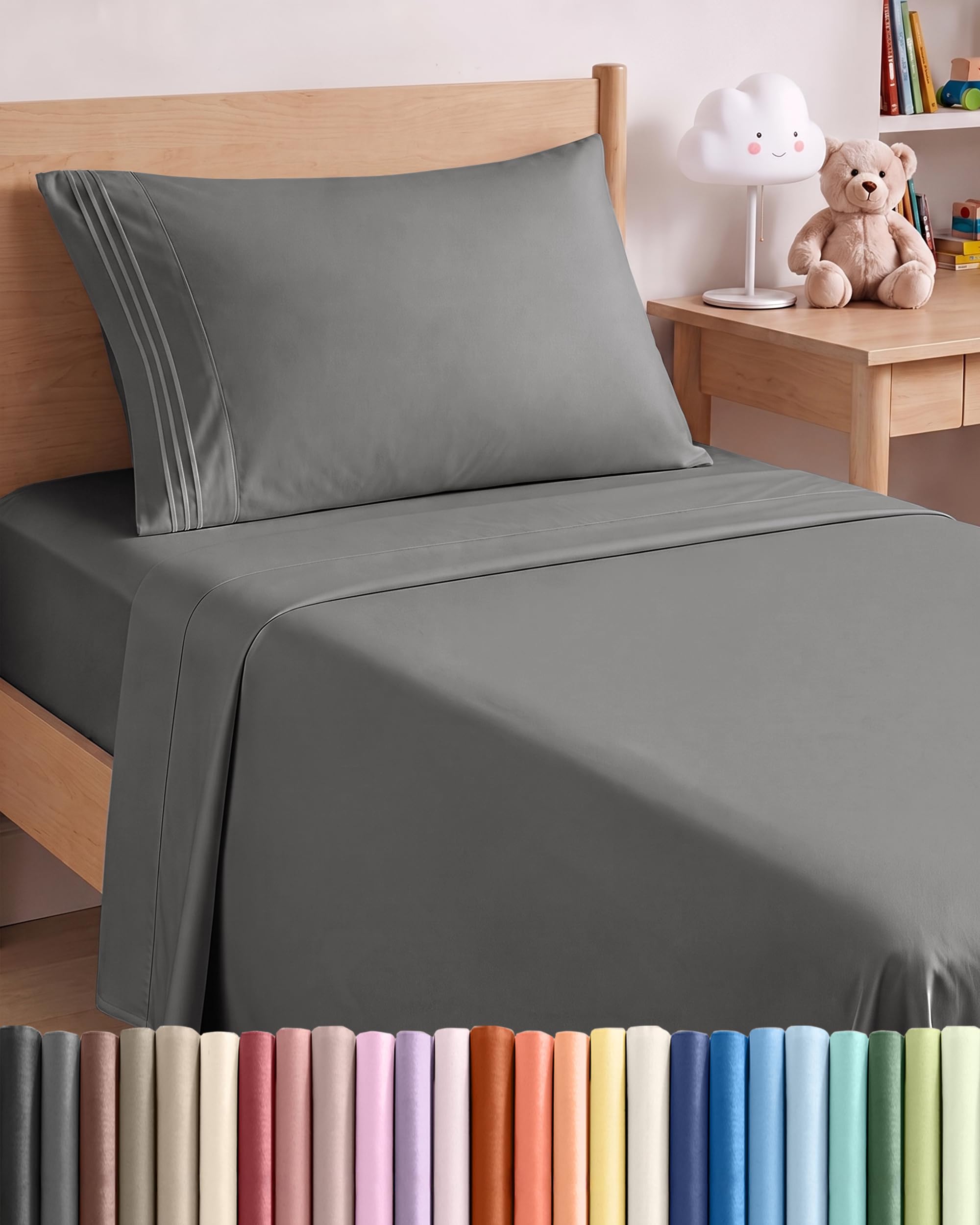 Twin Size 3 Piece Sheet Set - Comfy Breathable &amp; Cooling Sheets - Dark Grey