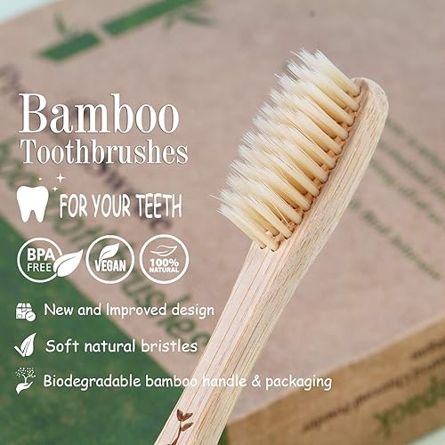 Miniatura 6 de Cepillos de dientes de bambú  Cepillos de dientes biodegradables ecológicos suaves para adultos y niños  Cepillos de dientes de madera natural con