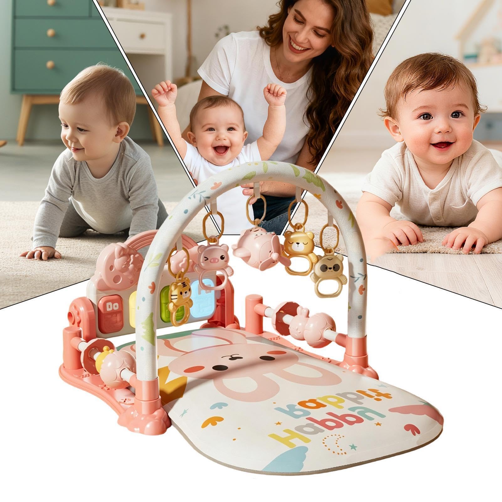 Colchoneta de Gimnasio Infantil con Música Luz Sonajeros y Juguetes | Centro de Actividades Musicales Colchoneta de Juego para Niños Niñas Preescolar Hogar Guardería Coche y