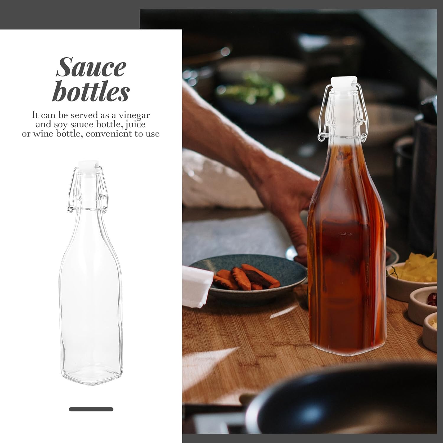 Gadpiparty Glass Oil Bottles 500ml 2pcs with Airtight Seal Square Glass Soy Sauce Container for Kitchen Use Beverage Bottles