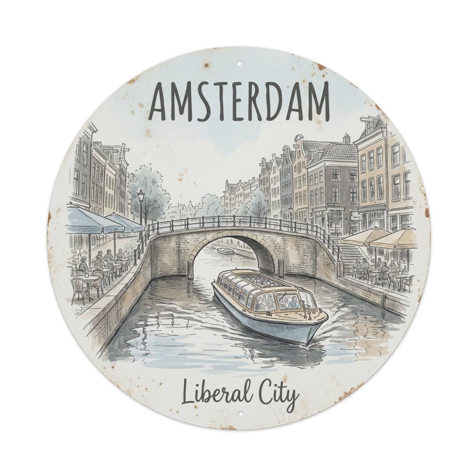 Fqnyr Style Metal Tin Sign Vintage Travel Amsterdam Netherlands Adventure