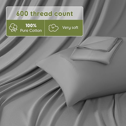 Miniatura 3 de SONORO KATE Sábanas de algodón tamaño King  1000 hilos, juego de sábanas de lujo 100% algodón egipcio, sábanas refrescantes, bolsillo profundo de